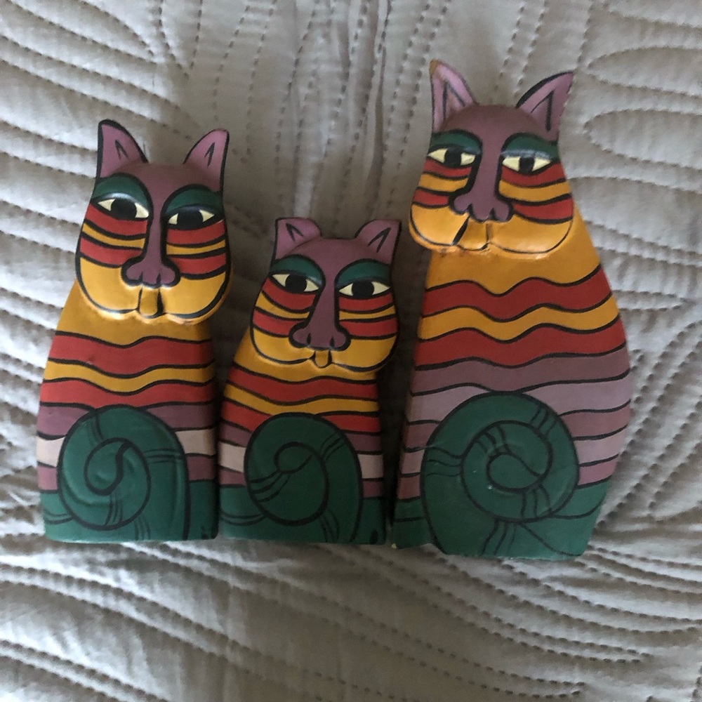 Laurel Burch Vintage Orange and Purple Cat Sculpture Art